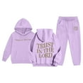 thumbnail image 2 of Gelikeya Cute Sweatsuits 2 Piece Pants Set Hooded Sweatshirt and Jogger Sweatpants Boys Girls Tracksuits Preppy Clothes (Purple, 6-7 Years), 2 of 8