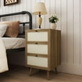 thumbnail image 2 of Rattan Nightstand Set of 2, End Table Rattan Bedside Table with Storage 3-Drawer Side Table with 3 Hand Made Rattan Decorated Drawers Wood Accent Table, Walnut 2 Pack, 2 of 5
