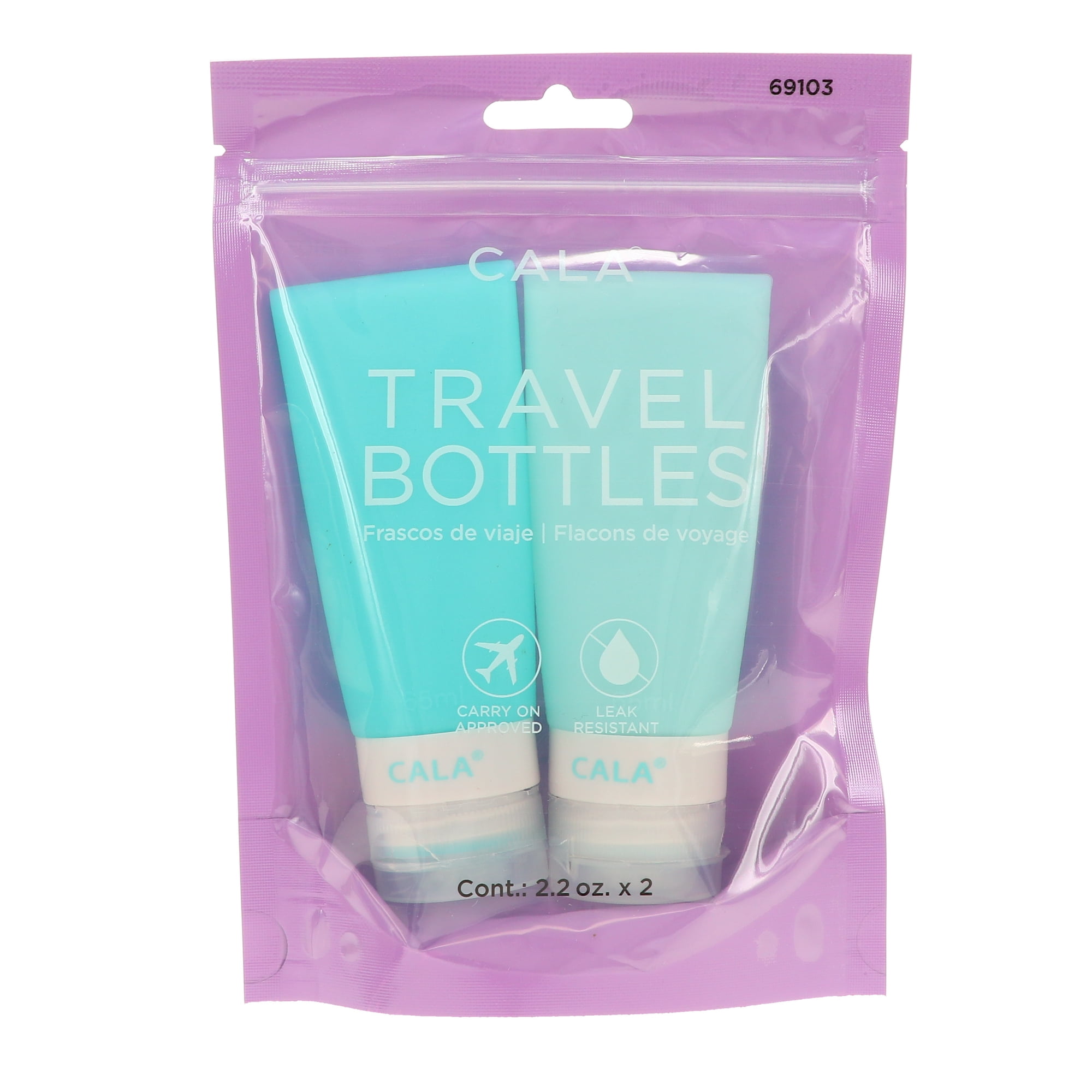 CALA Silicone Travel Bottles: Mint (2 Bottles / 2.2Oz )