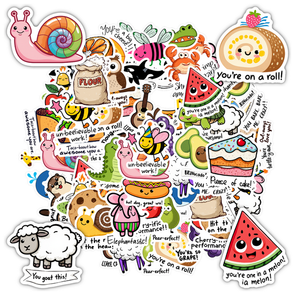 35pcs Cuddly Animal Stickers Cute Food Stickers Encouraging Funny Stickers for Laptops Notebooks Suitcases