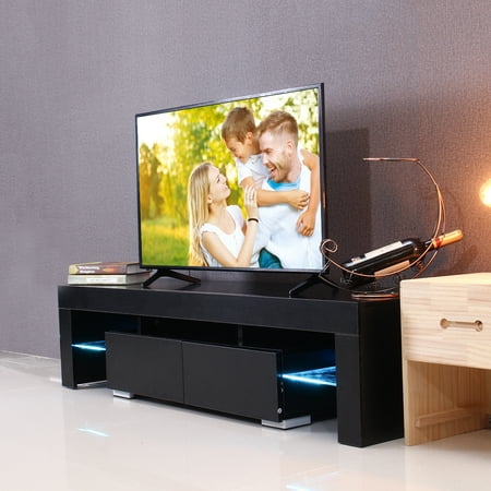 57 High Gloss Tv Unit Stand With Led Lights 2 Shelves Drawers Modern Cabinet Home White Black Wood 57 High Gloss Tv Unit Stand With Led Lights 2 Shelves Drawers Modern Cabinet Home White Black Wood