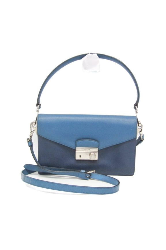 Pre-Owned Prada Saffiano Women's Leather Shoulder Bag Blue,Navy