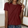 thumbnail image 2 of ClodeEU Women's Crew Neck Short Sleeve Ruched T-Shirt,Casual Fitted Solid Basic Top Wine,Women's Plus L, 2 of 7