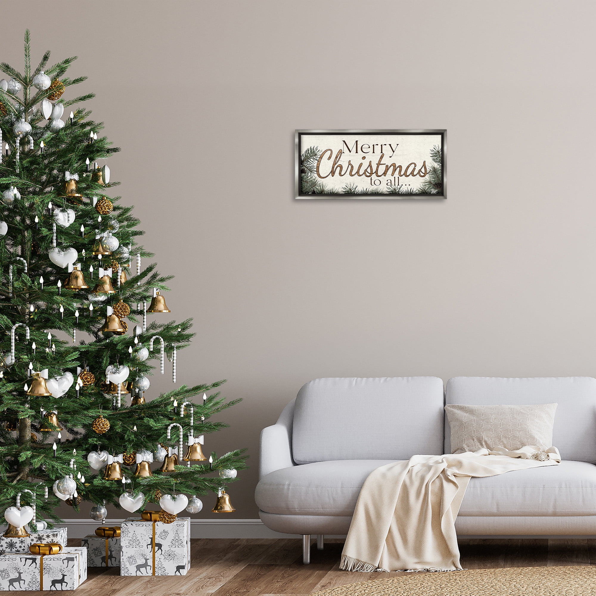 Stupell Industries Woodland Christmas Typography Holiday Painting Gray Floater Framed Canvas Art Print Wall Art, 25 x 11