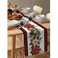 thumbnail image 6 of nqOlkjepod Christmas Poinsettia Table Runner 108 Inches Long Farmhouse Dress Scarves, Winter Xmas Buffalo Red Black Plaid Dining Tablerunner for Coffee Table/Kitchen Island/Party Décor, 13" x 108", 6 of 8