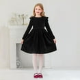 thumbnail image 2 of ANINEO Girls Long Sleeve Ruffle Dresses Solid Ribbed Knit Fall Winter Dresses for Toddler Casual Bowknot Dresses 5-12 Years, 2 of 4