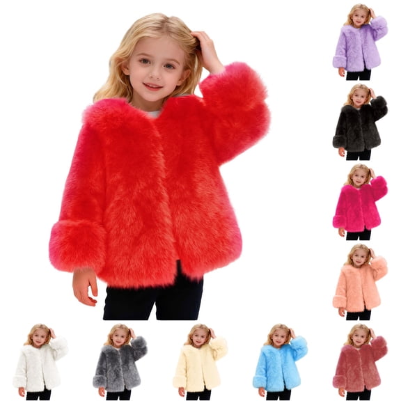 Vrotazzy Coat for Girls Warm Winter Thickened Teddy Jacket Outerwear Soft Coats Toddler Big Kids,Sizes 6-7 Years