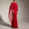 thumbnail image 4 of UDAUDU Women's Mesh Shawl Chiffon Cape High Low Flowy Poncho Trendy Elegant Sheer Wraps Capelets Bridal Wedding Evening Red L, 4 of 4