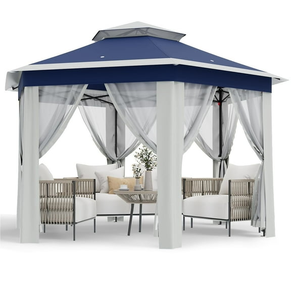 Riedhoff 79.5" Pop up Gazebo Screen Tent with Mosquito Netting Outdoor Canopy, 6 Sided,Blue
