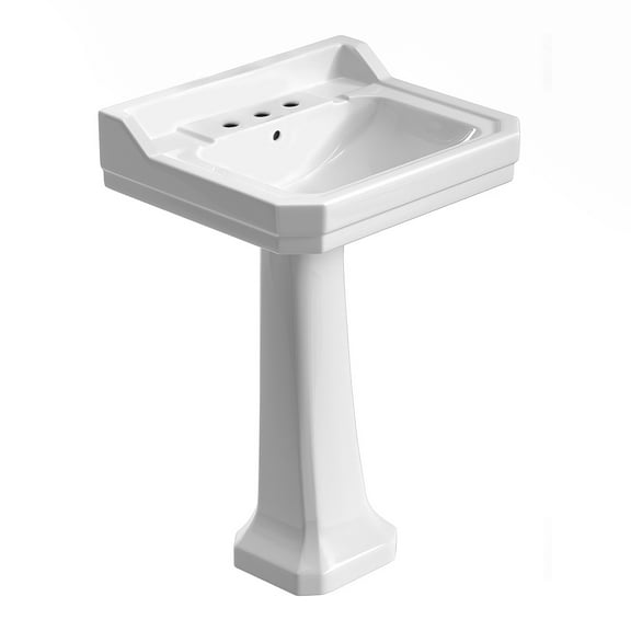 Whitehaus Isabella Collection Traditional Pedestal with Integrated Large Rectangular Bowl, Backsplash, Dual Soap Ledges, Decorative Trim and Overflow
