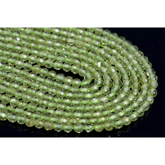 K-KED Genuine Natural Peridot 2mm Green Faceted Gemstone Round Loose Beads 15.5" AA