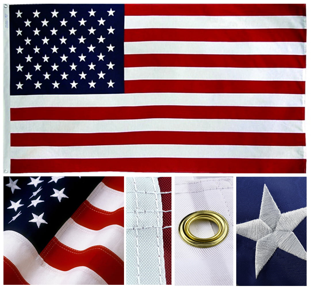 American Flag 4x6 FT Outdoor Made in USA with Embroidered Stars Sewn Stripes and Brass Grommets Nylon Durable US Flag Heavy Duty 