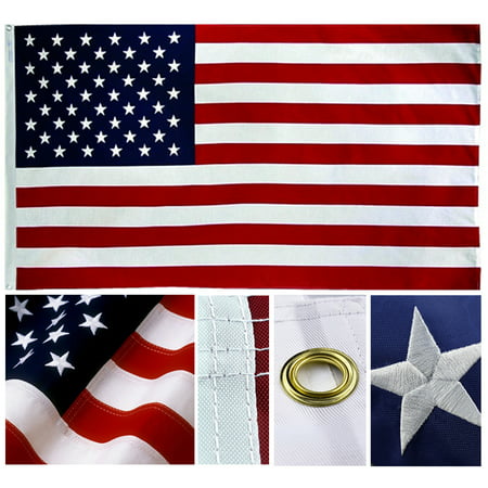 Shop72- U.S. Nylon Flag American Flag USA Flag 3 x 5 - 210D Oxford Embroidered Stars Sewn Stripes Canvas Header Brass Grommet Wind Side Double