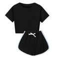 thumbnail image 2 of WERYOUNG Children Kid Boys Girls Summer Outfits Short Sleeve Crewneck Solid Color T Shirt Top And Shorts Casual Two Piece Sets Versatile Clothing Sets 3-4 Years, 2 of 5