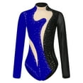 thumbnail image 3 of Fldy Womens Long Sleeve Rhinestone Mesh Splice Ballet Dance Gymnastics Acrobatics Leotards Bodysuit Black&Royal Blue XXL, 3 of 6