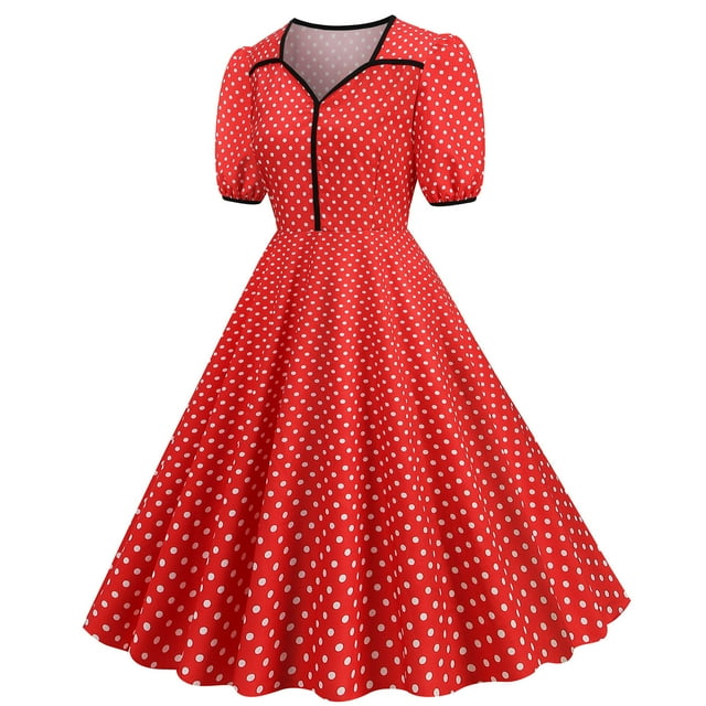 B91xZ Robe Printemps Été Décontractée Manches Courtes à Volants Col Rond Taille Élastique Robe Midi à Volants, Rouge TG