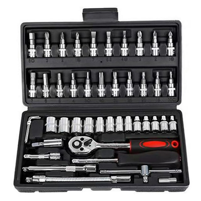 46 Piece Socket Wrench Set Car Repair Tool Socket Car Parts Toolbox Set Black