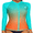 Green, variant on Sociala Women's Zipper Gradient Swimsuit Tops Crew Neck Long Sleeve Rash Guard Workout Running Tops UPF 50+