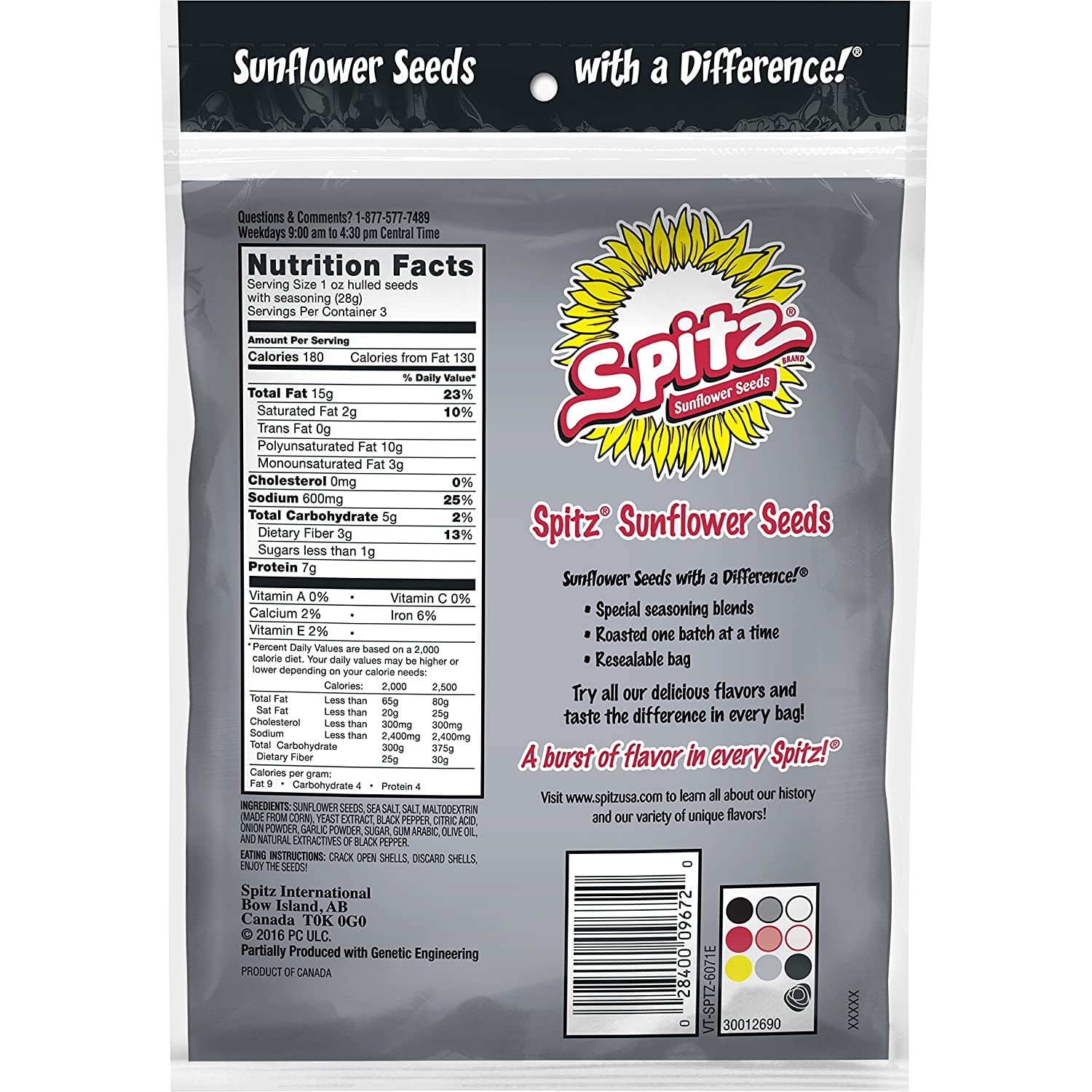 Spitz Cracked Pepper Sunflower Seeds 6 oz Resealable Big Bag (Pack of 12)