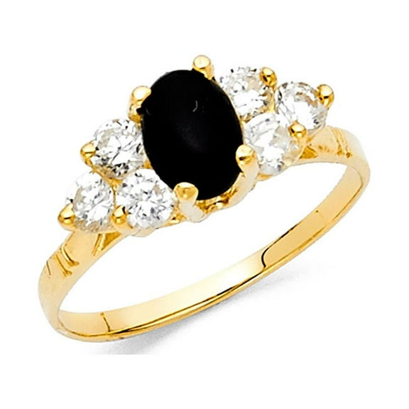 14k Yellow Gold Black CZ Cocktail Ring Fashion Band Oval CZ Wide Stylish Polished Fancy Size 7