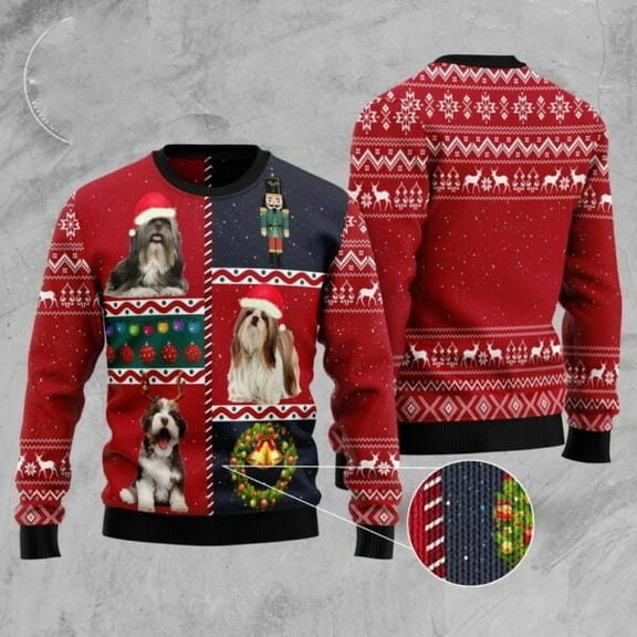 Shih Tzu Vintage 3D Christmas Sweater, Christmas Sweater, 3D Sweater, Funny Xmas Sweaters