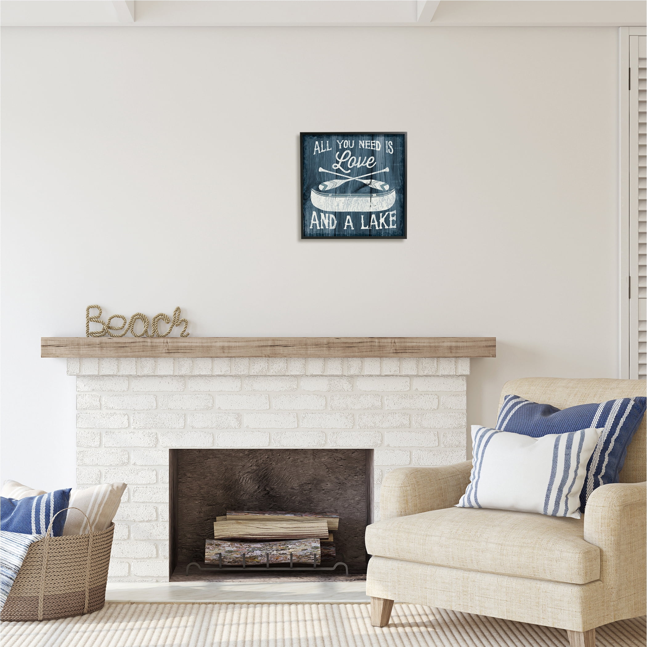 Stupell Industries Love & Lake Phrase Transportation Painting Black Framed Art Print Wall Art, 17 x 17