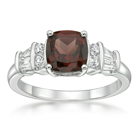 Jay Heart Designs 925 Sterling Silver Genuine Garnet and Created White Sapphire Ring