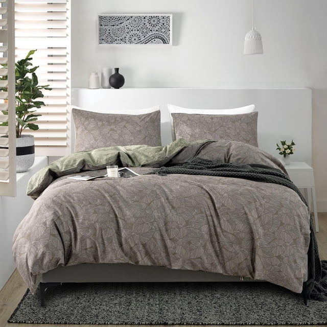 Funda Nórdica Rey Botánico Algodón Premium 3 Piezas Juego de Cama Chic Gris