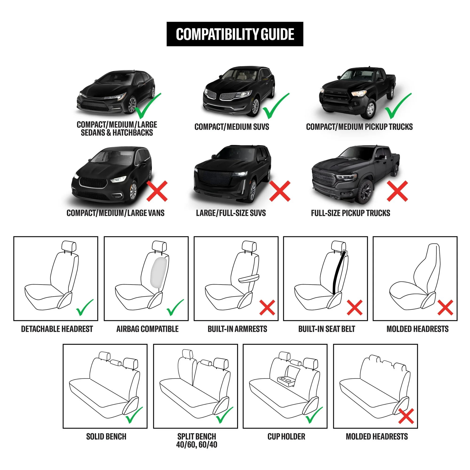 Open Box Genuine Dickies 3-Piece Peterson Seat Cover Set, Black