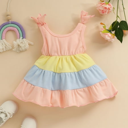 

dmqupv Baby Girl Dresses 0-3 Months Girls Loose Plain Ruffle Short Sleeve Crewneck Casual Irregular Hem Maxi Long Dresses Red 3-6 Months