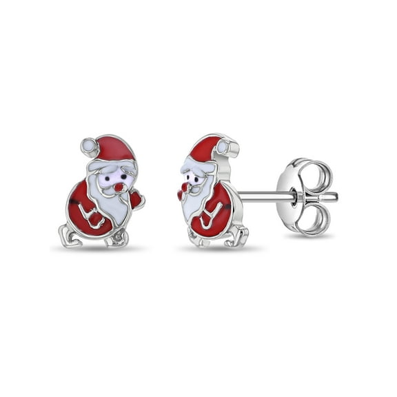 Christmas Santa Kids / Children / Girls Earrings Enamel - Sterling Silver