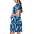 thumbnail image 2 of Balery Sharks on White Blue Striped Vestidos sueltos de manga corta para mujer, vestidos de verano 2025, vestidos casuales de corte A con vuelo., 2 of 6