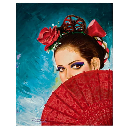 Senorita by Manuel Valenzuela Framed Art Print Spanish Dancer Flamenco Fan Red