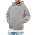 thumbnail image 2 of Momasggi Men's Fuzzy Sherpa Hoodie Loose Cozy Long Sleeve Drawstring Hooded Sweatshirts Solid Color Fall Winter Outdoor Pullover Tops with Pockets Gray L, 2 of 6