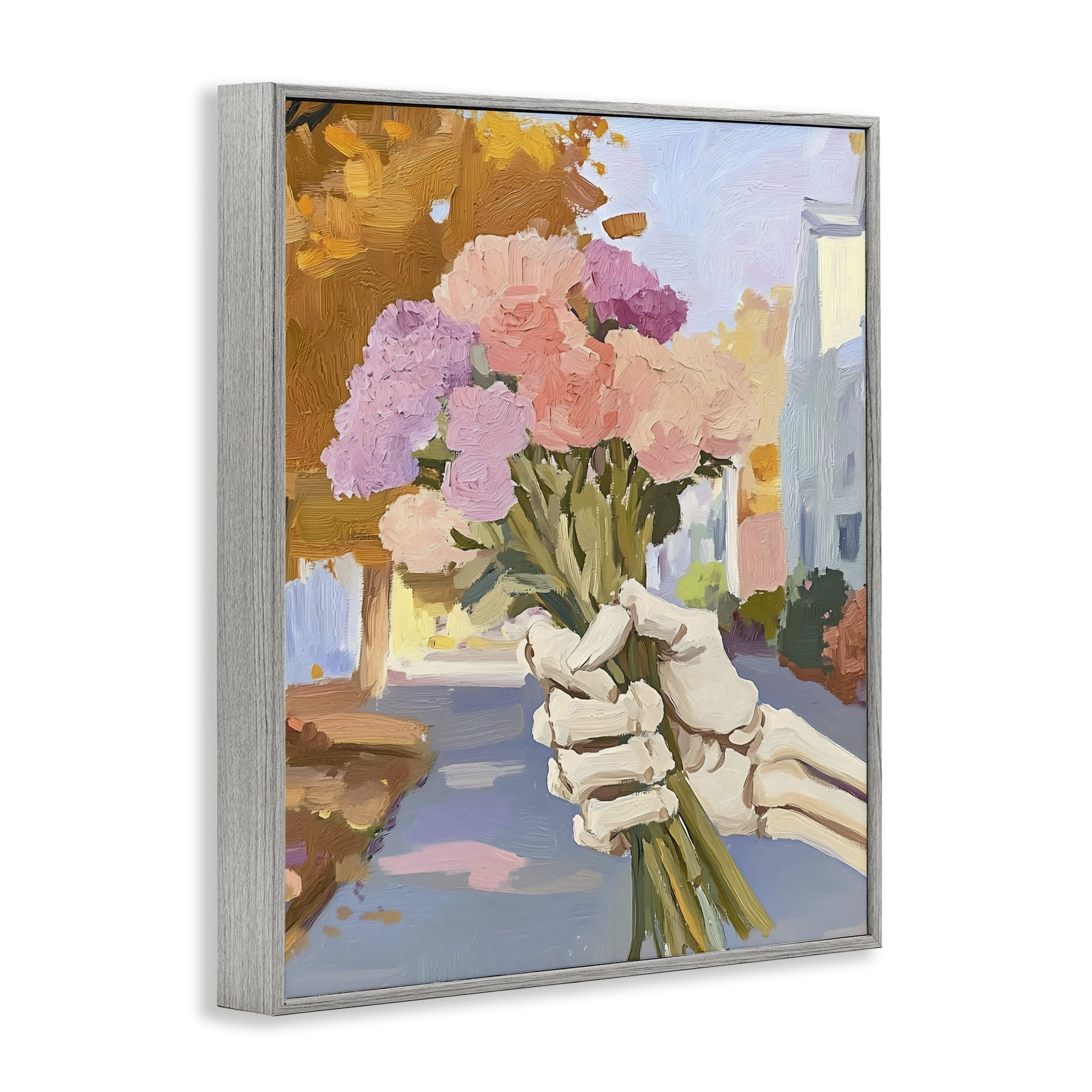 Stupell Industries Skeleton Hand Holding Flowers Gray Framed Giclee Art, design by The Prints Vibe