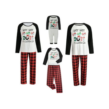 

Afunbaby Christmas Family Matching Nightwear Set Letter Long Sleeve Tops Plaid Pants 2PCS Christmas PJs Pajamas