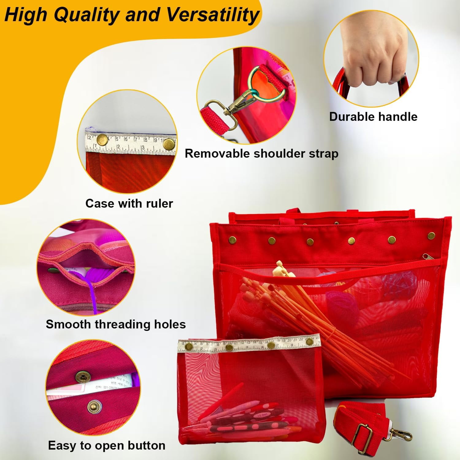 ABCISI Knitting Bag Large Yarn Storage Organizer, Crochet Bags and Totes, Yarn Bags for Crocheting, Crochet Storage Bags for Crochet Hooks Knitting Needles, Knit Bags for Crochet Lovers (Red)