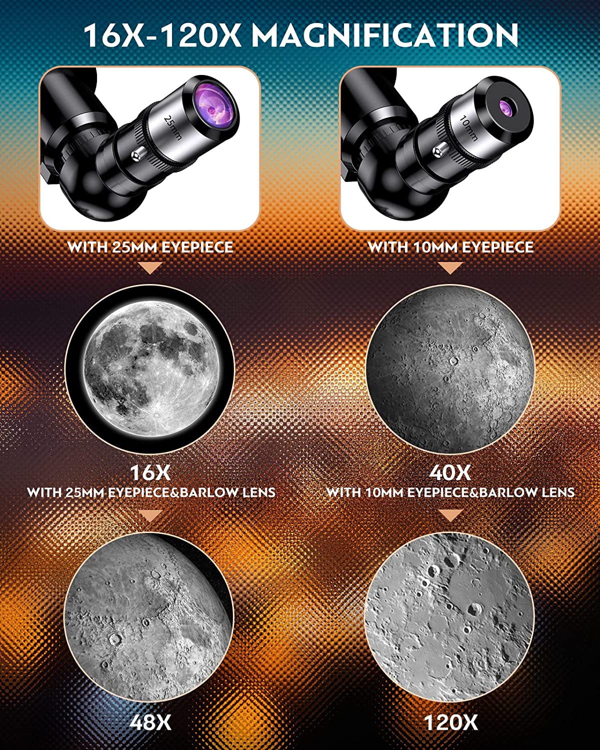 SUGIFT Telescope for Kids and Beginners 70mm Aperture 400mm AZ Mount Telescope with Tripod, Silver - image 3 of 7