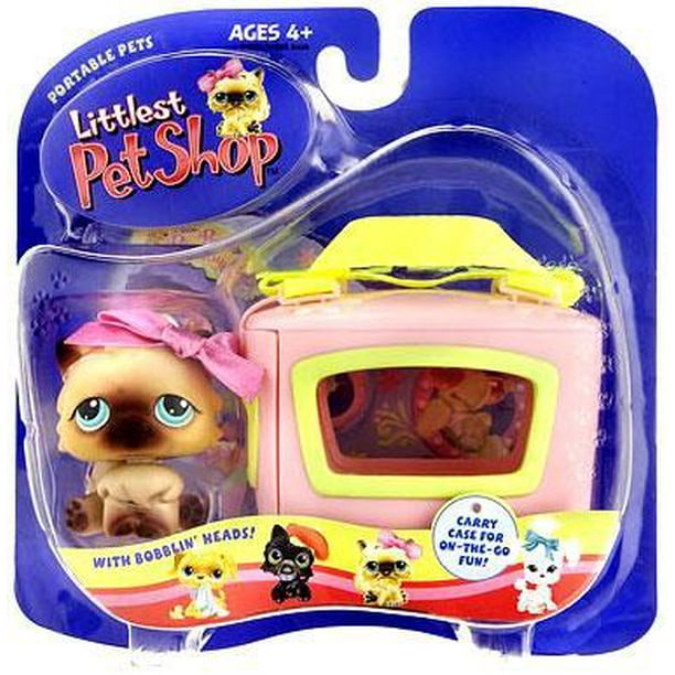 Littlest Pet Shop Portable Pets Persian Cat Figure with Maroon Bow