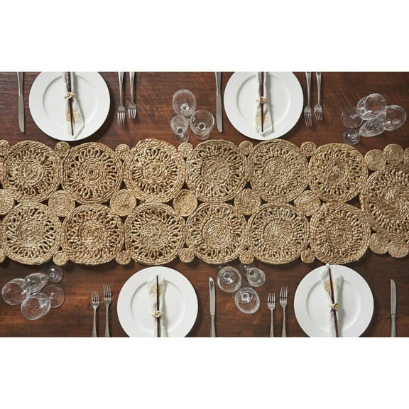LR Home Hugo Solid Jute Table Runner, Natural 6’8” Length