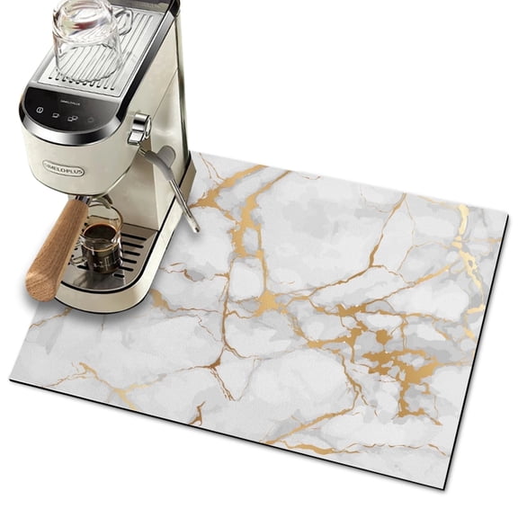 Dish Drying Mat for Kitchen Counter Accessories Absorbent Coffee Mat,24"x16" Coffee Bar Mat,White Marble Coffee Maker Mat,Hide Stain Easy Clean Espresso Machine Mat