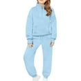 thumbnail image 6 of Sky Blue Unisex 2-Piece Tracksuit Set, Soft Polyester Quarter Zip Jogger Set, Oversized Fit for Kids 5-14 Years,Size 7 T, 6 of 9