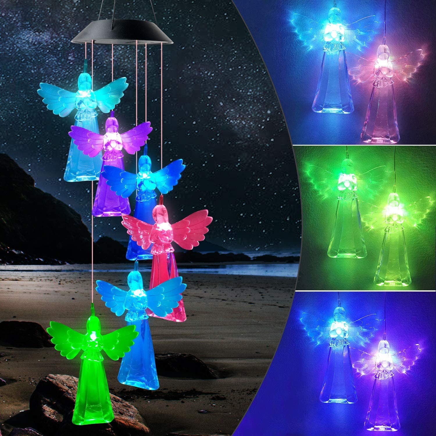 Angel Fish Solar Power LED Wind Chime Flashes At Night Chimes New 