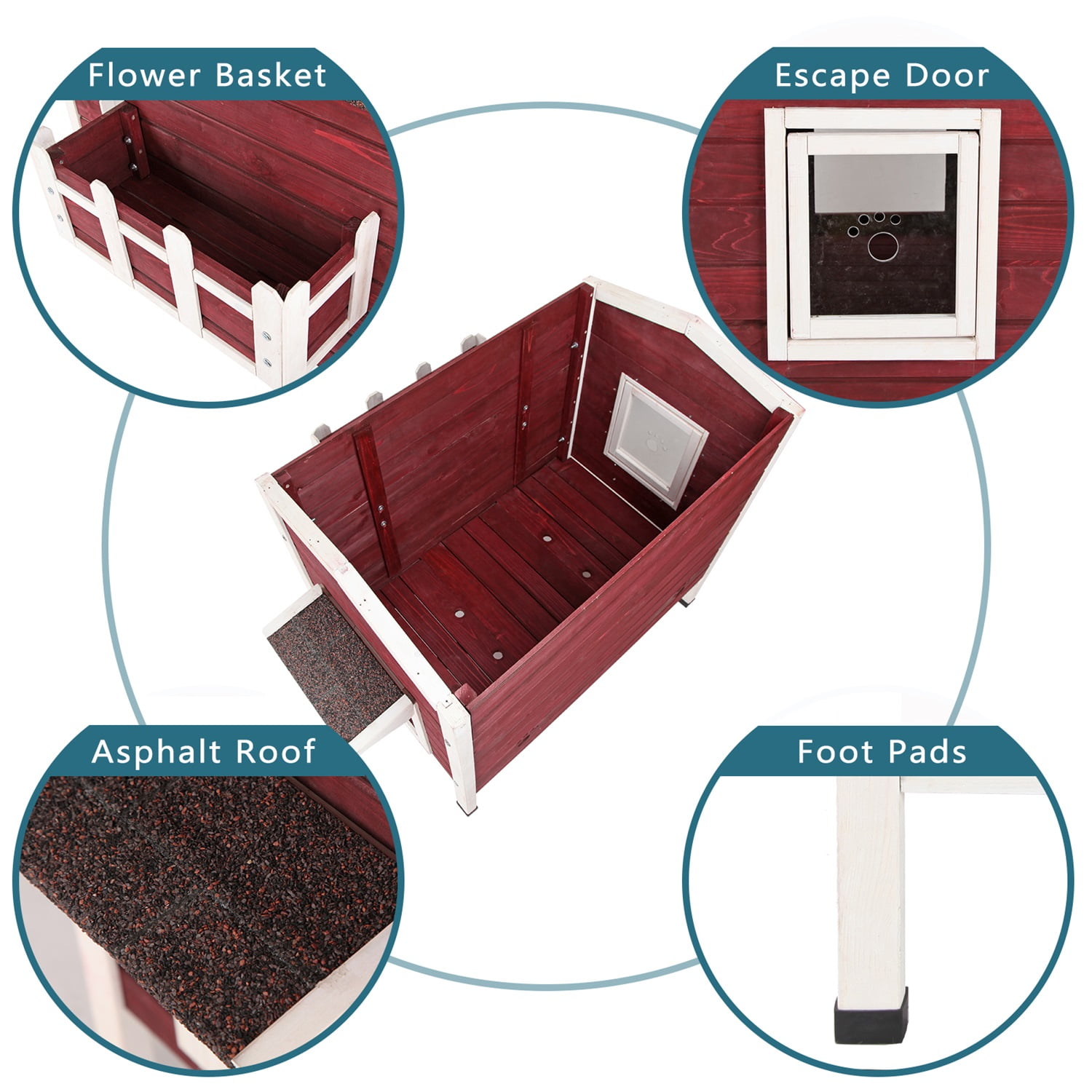 Pefilos 41" Feral Cat House, Outdoor Cat Shelter with Escape Door Rainproof Outside Kitty House for 3 Adult, Red Pefilos 41" Feral Cat House, Outdoor Cat Shelter with Escape Door Rainproof Outside Kitty House for 3 Adult, Red