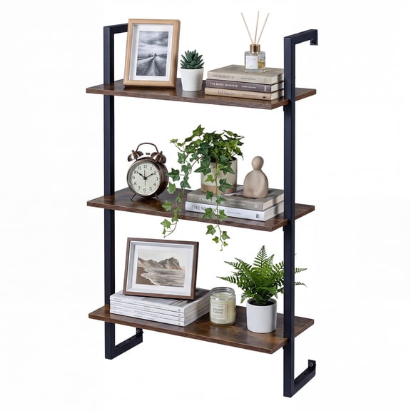 Gymax 3-Tier Floating Shelf for Wall Industrial Wall Mounted Coffee Bar Shelving