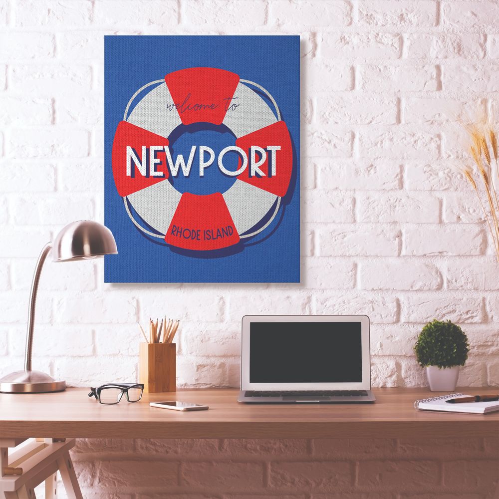 Stupell Industries Newport Beach Coast Ocean Blue Red Word Design Super Canvas Wall Art by Daphne Polselli