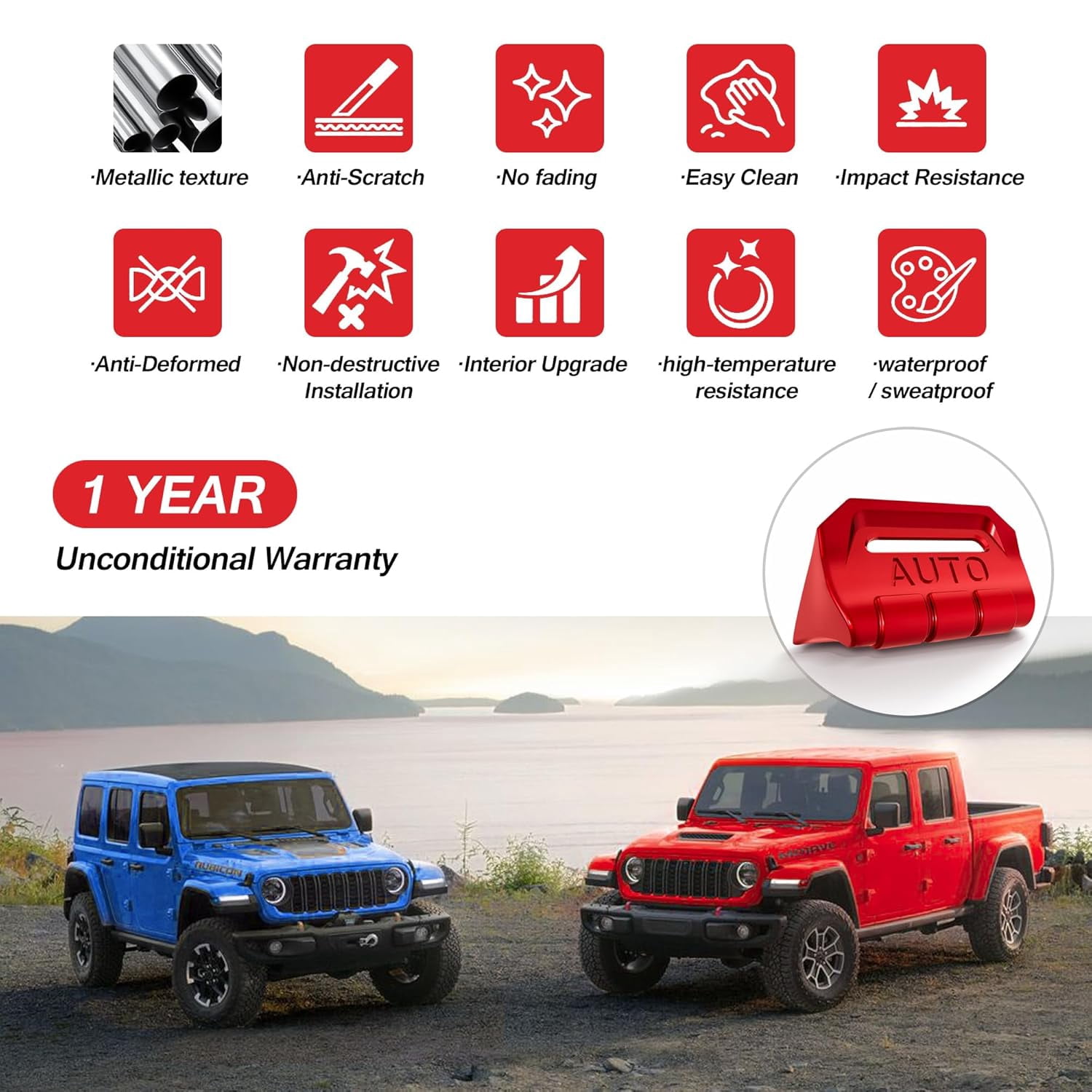 4PCS Premium Aluminum Window Decorative Switch Ring Trims Button Cover Set for Jeep Wrangler JL JLU 2018-2025 2026 & Gladiator JT 2020-2026 Accessories - Metal Finish, Interior Upgrade (Red)