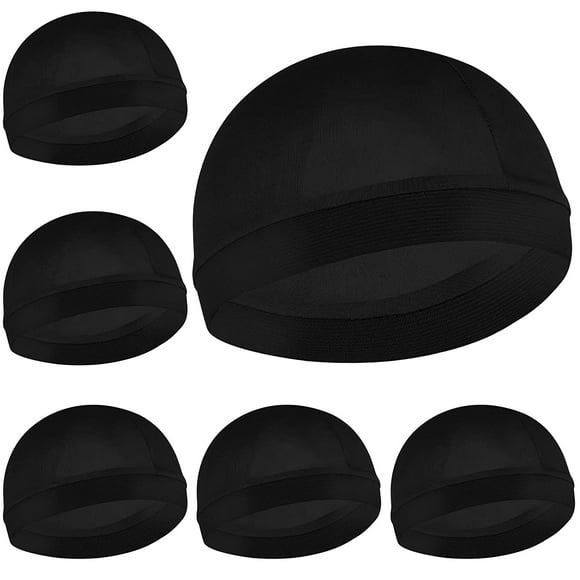 Durags Wave Shower Cap for Long Wig Hair Night Sleeping Bonnet Head Wraps Stocking Bath Body Accessory(Black 6 PCS)