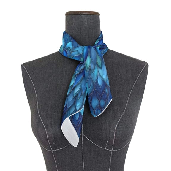 Square Scarf 24x24 Inch Blue Glass Feathers Pattern Silky Satin Sun Protection Neck Scarf for Women Multi-Purpose Head Wrap Bandana for Hair Bag Decoration