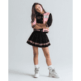 thumbnail image 2 of PureChapter Girls Clothes Cartoon Bear Letter Print Color Block Varsity Jacket & Striped Pleated Skirt 2 Piece Outfits for 7-14, 2 of 6